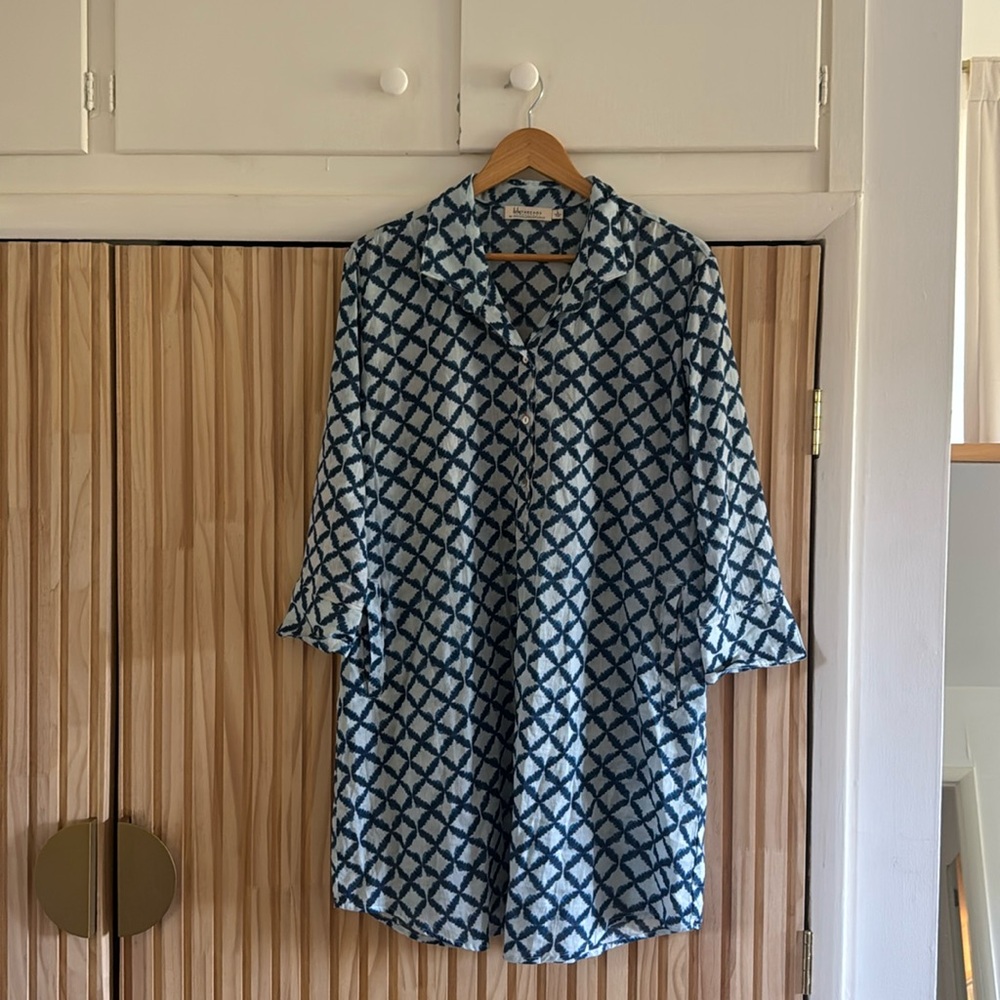 BLUE BLUTHREADS BY ROCKFLOWERPAPER COTTON PINTUCK BEACH COVERUP